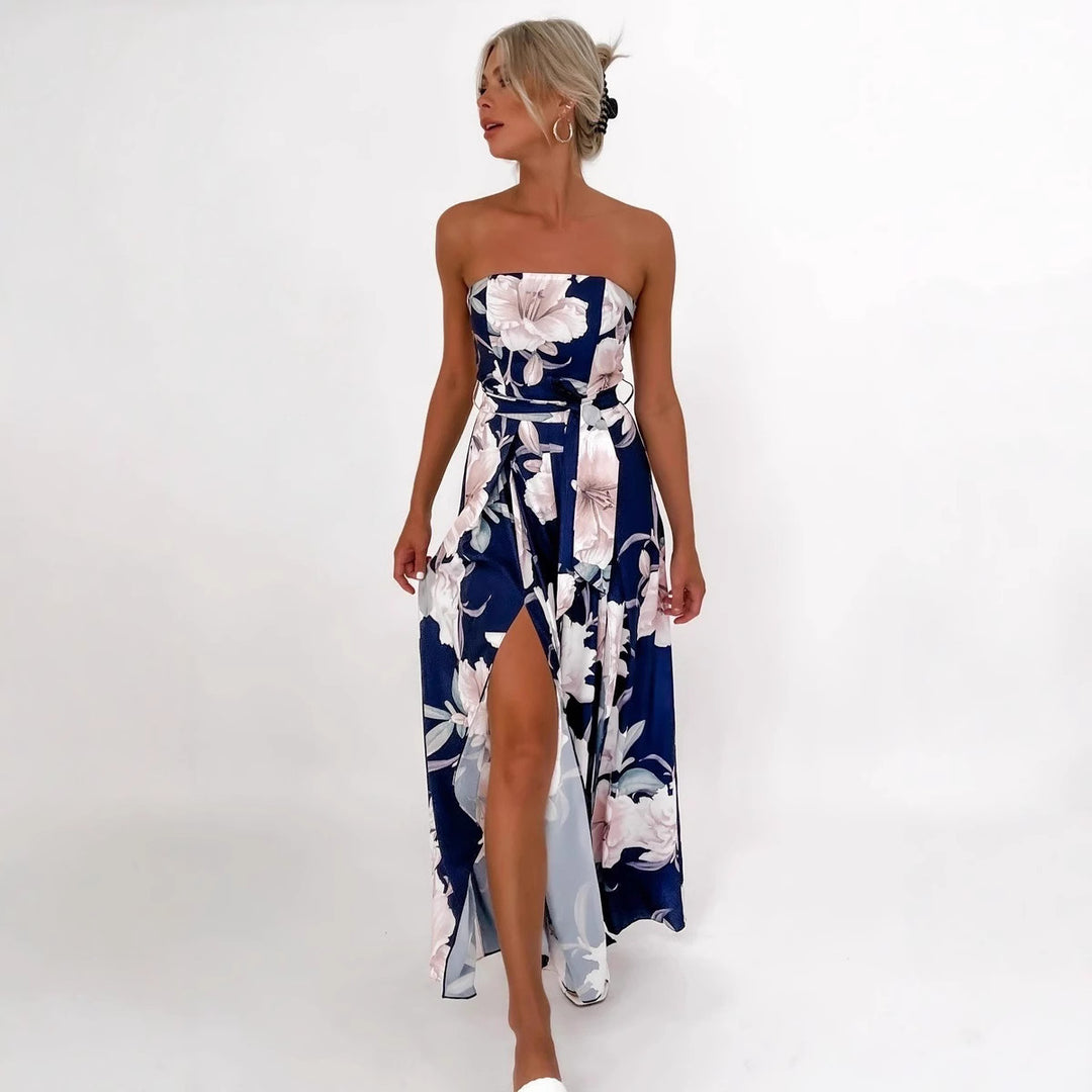 Women's maxi dress with floral print and slit Lune London