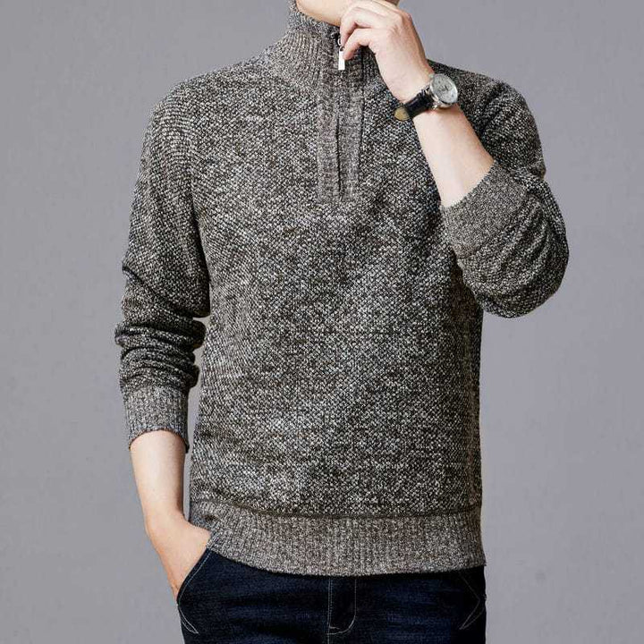 Men's Pullover with Stand-Up Collar and Textured Pattern Lisslune