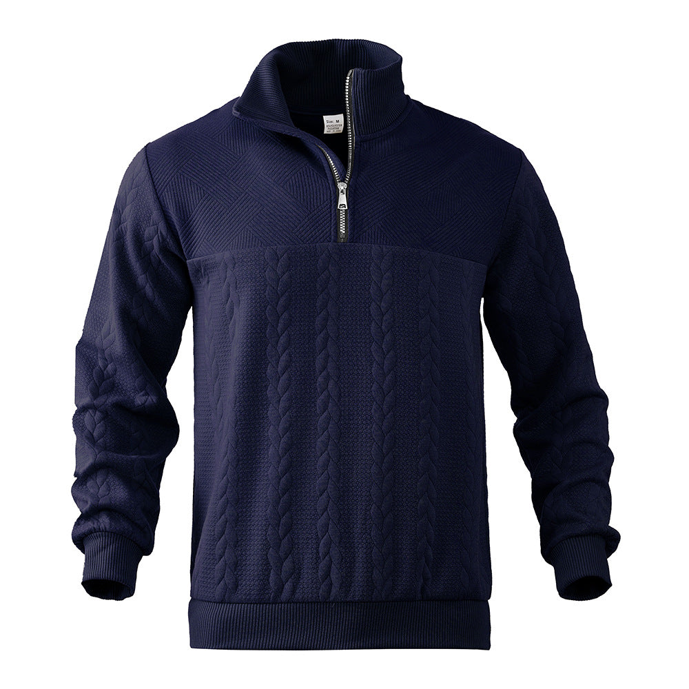 Men's sporty fleece pullover with high collar and stylish cable design Lisslune