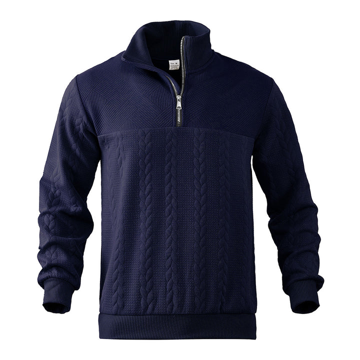 Men's sporty fleece pullover with high collar and stylish cable design Lisslune