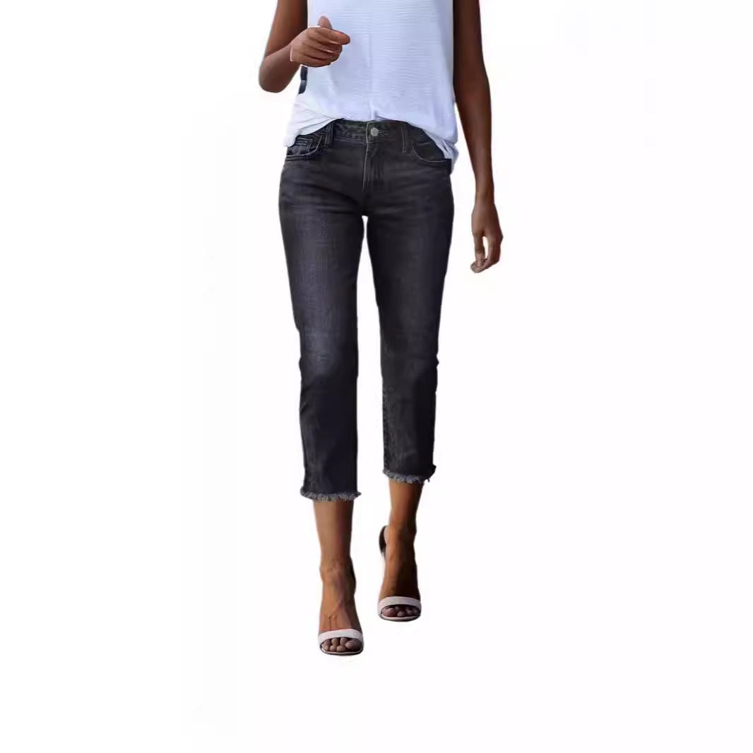 Damen zeitlose Jeans im modernen Schnitt mit cropped Bein Lisslune