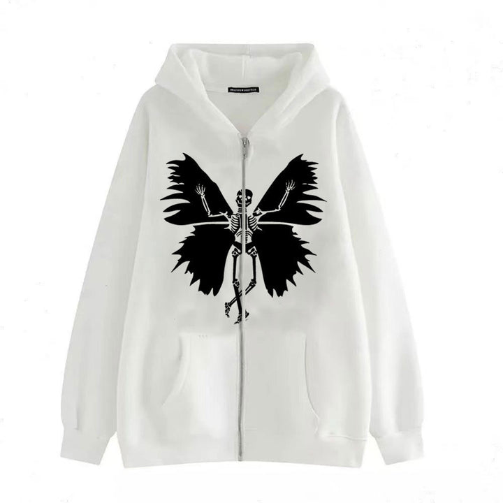 Women’s zip hoodie with unique skeleton and butterfly design Lisslune