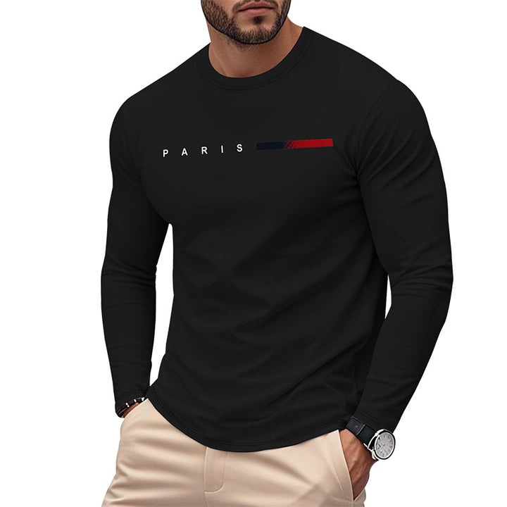 Men's Long Sleeve T-Shirt with Modern Paris Print and Elastic Hem Lisslune