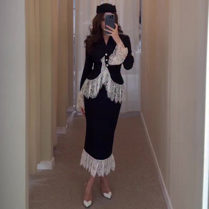 Ladies Elegant Blazer with Lace Accents Lisslune