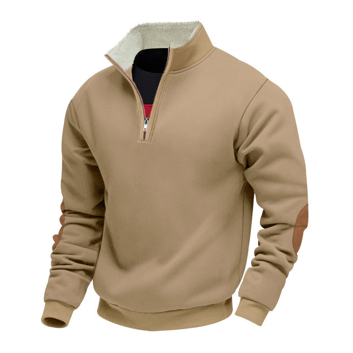 Men's stylish fleece pullover with half-zip and contrasting elbow patches Lisslune