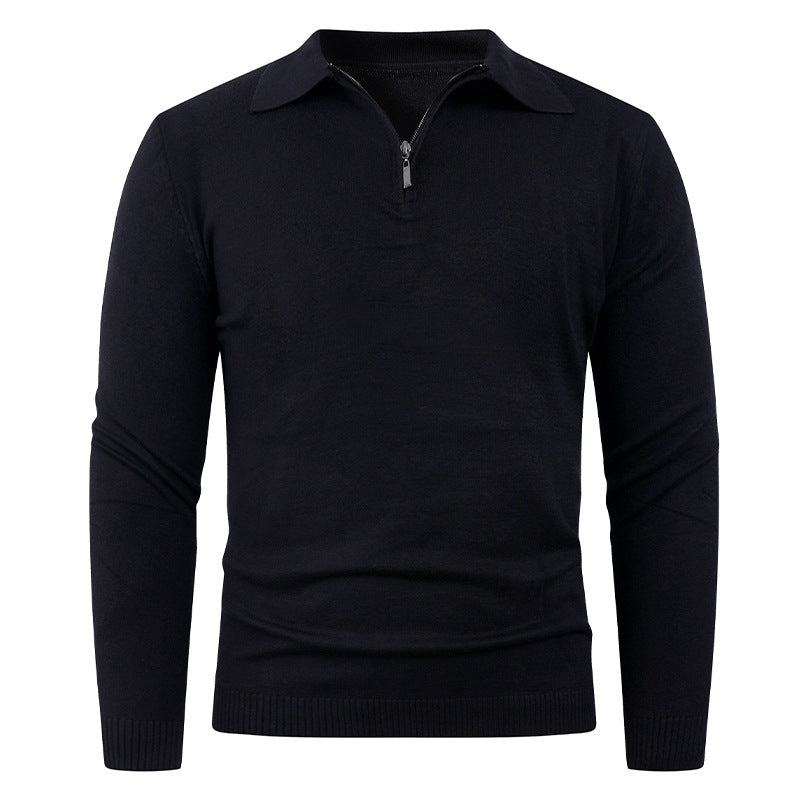 Men's knit sweater with half-open collar and fine ribbed texture Lisslune