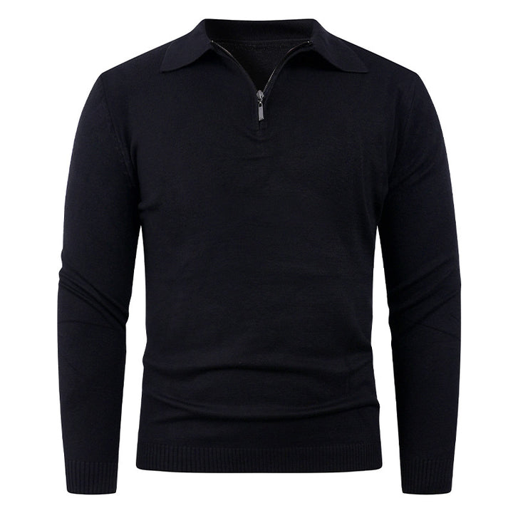 Men's knit sweater with half-open collar and fine ribbed texture Lisslune
