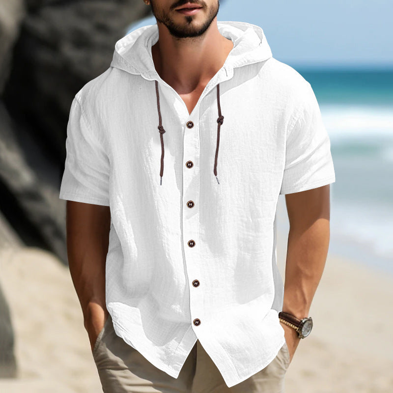 Men's Short Sleeve Shirt with Hood and Fashionable Cut Lisslune