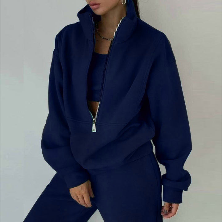 Women's sporty sweatshirt with high collar and practical zipper Lisslune