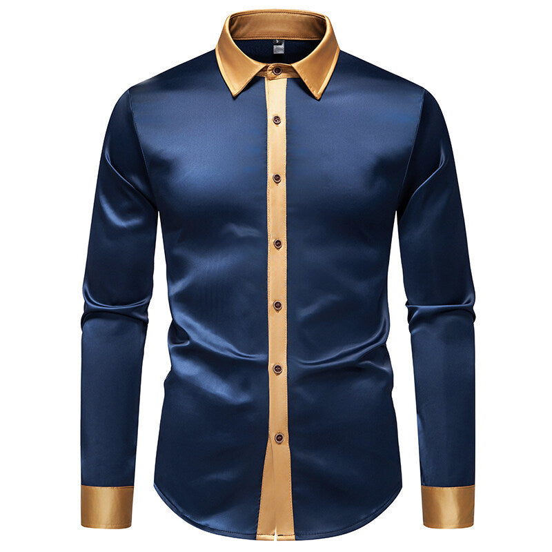 Men's Elegant Long Sleeve Shirt with Contrasting Collar and Button Details Lisslune