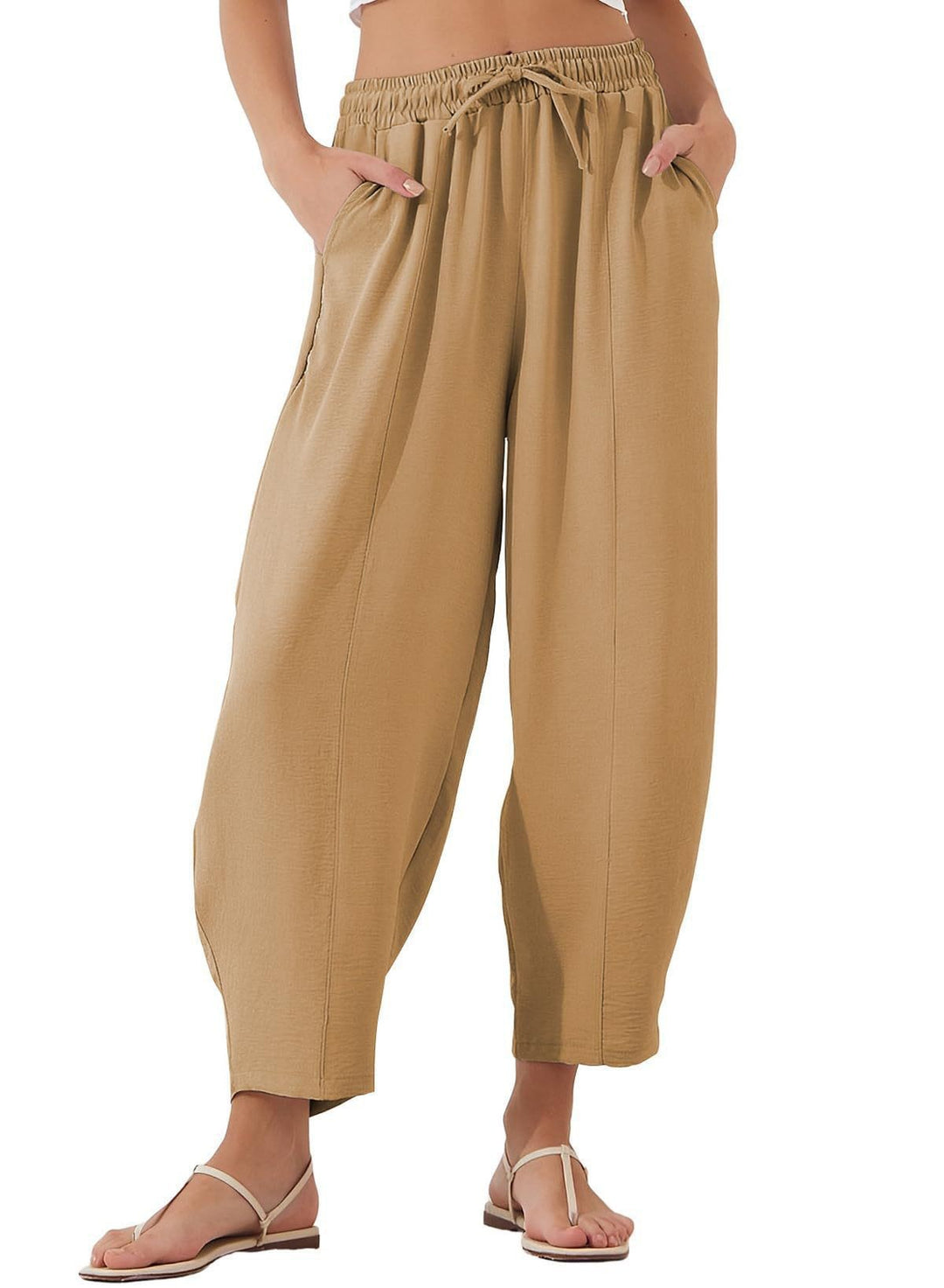 Damen Bequeme, weit geschnittene Sommerhose mit elastischem Bund und seitlichen Taschen Lisslune