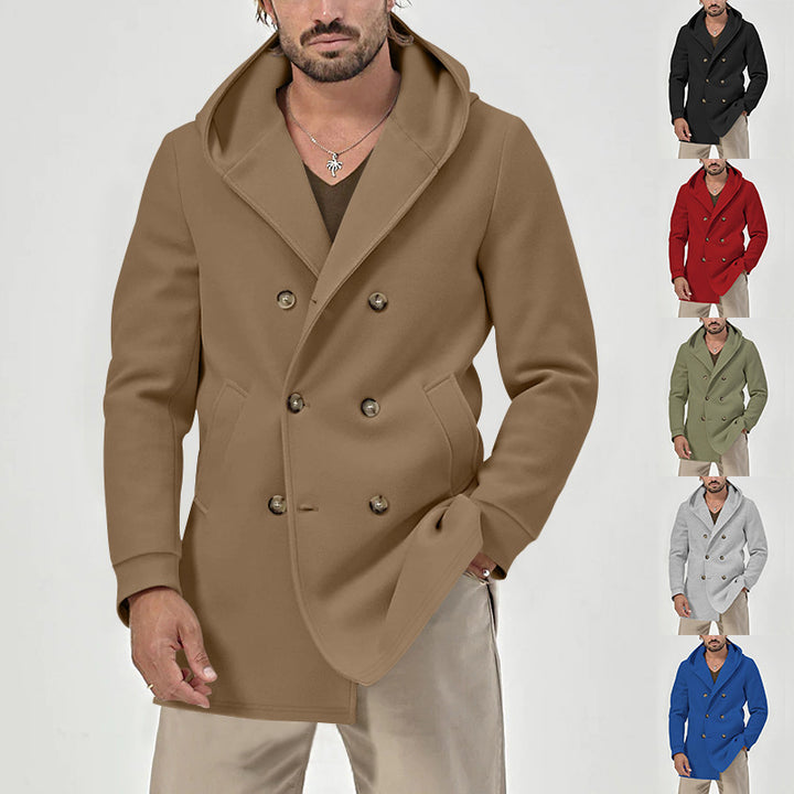 Men's stylish double talent coat with hood and elegant button placket Lisslune