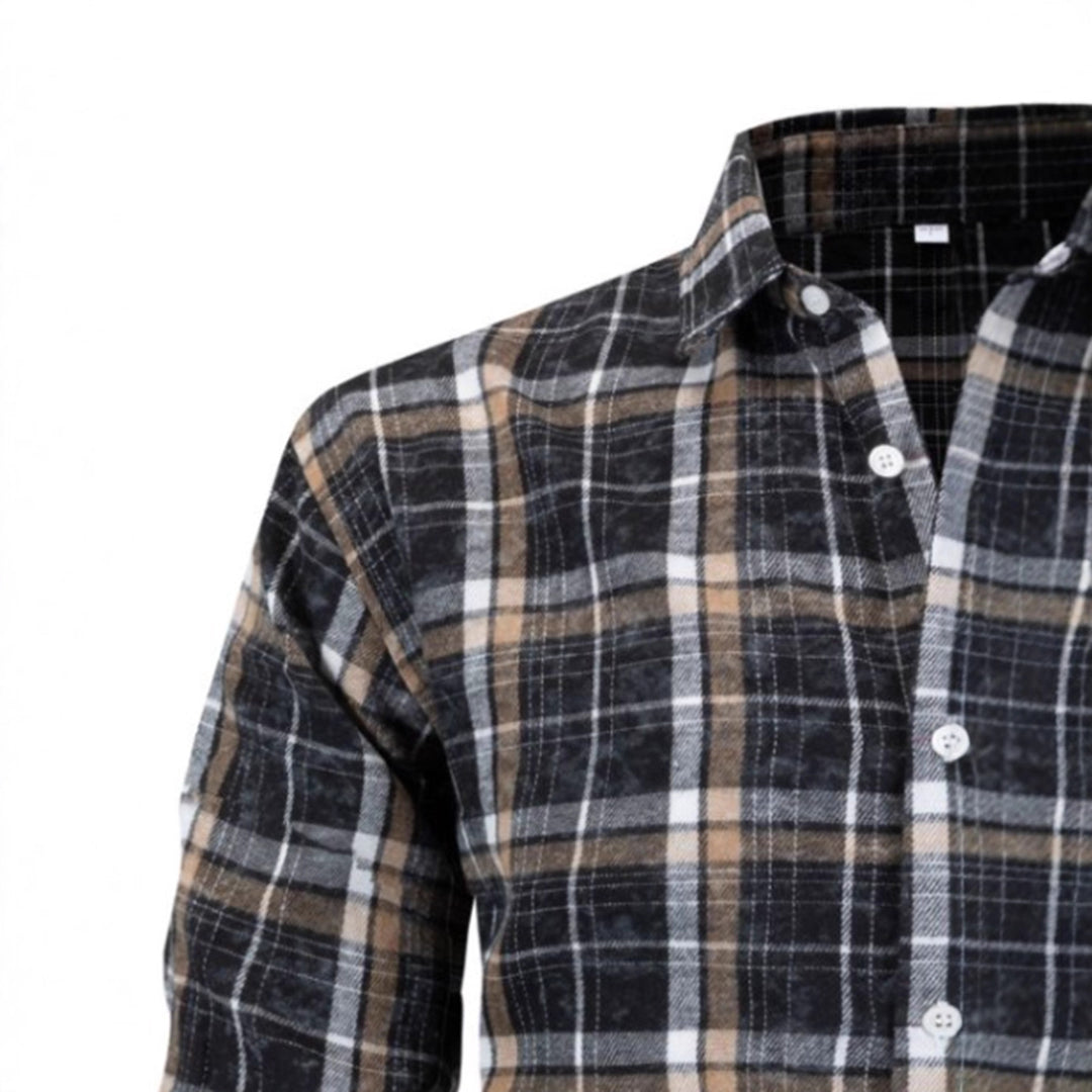 Men's Long Sleeve Flannel Shirt in Check Design Lisslune