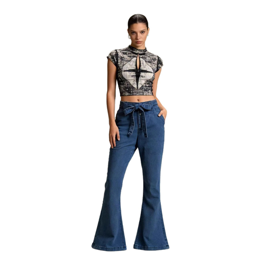 Women Flared Jeans with Belt and High Waist Lisslune