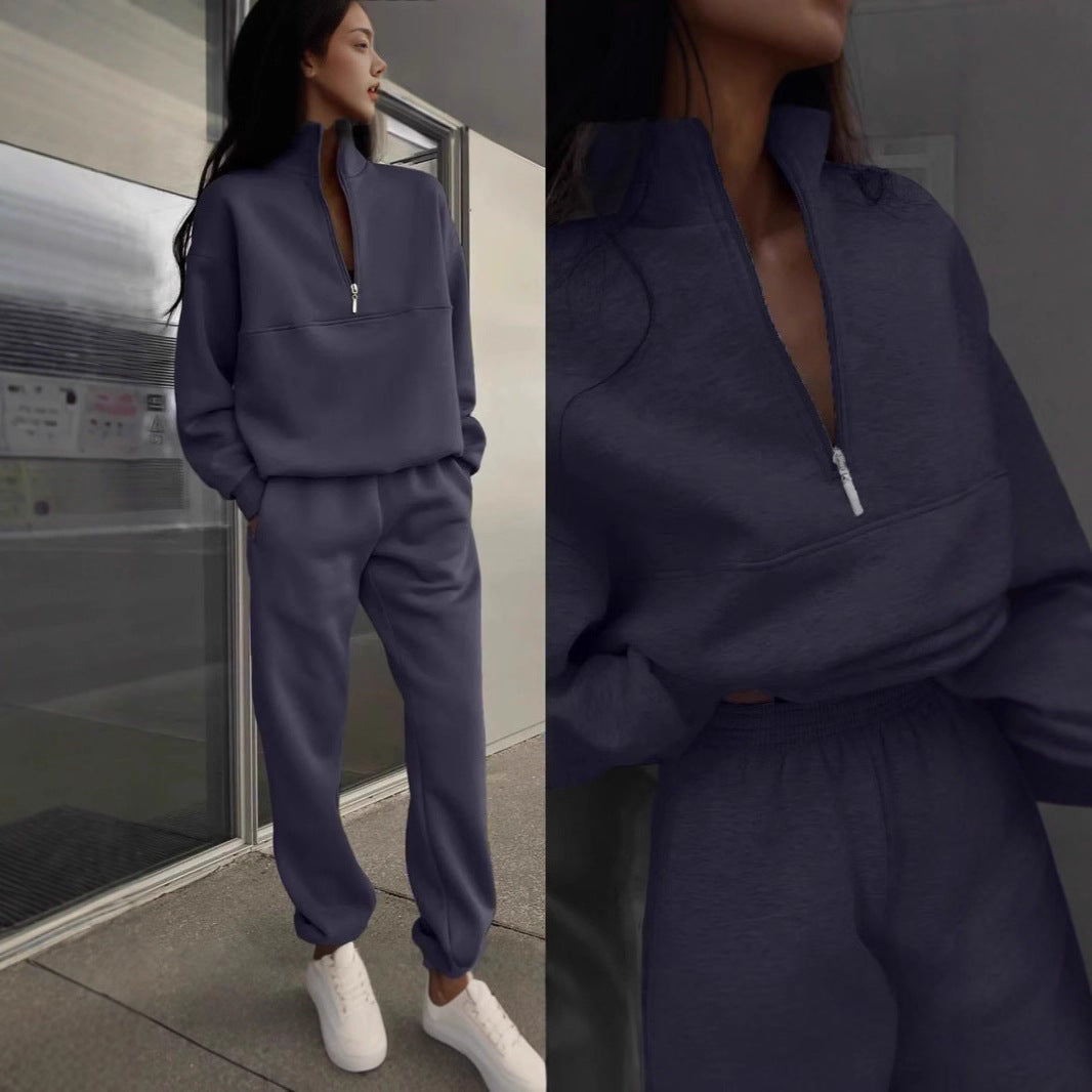 Women's sweatshirt and jogging pants set with modern stand-up collar Lisslune