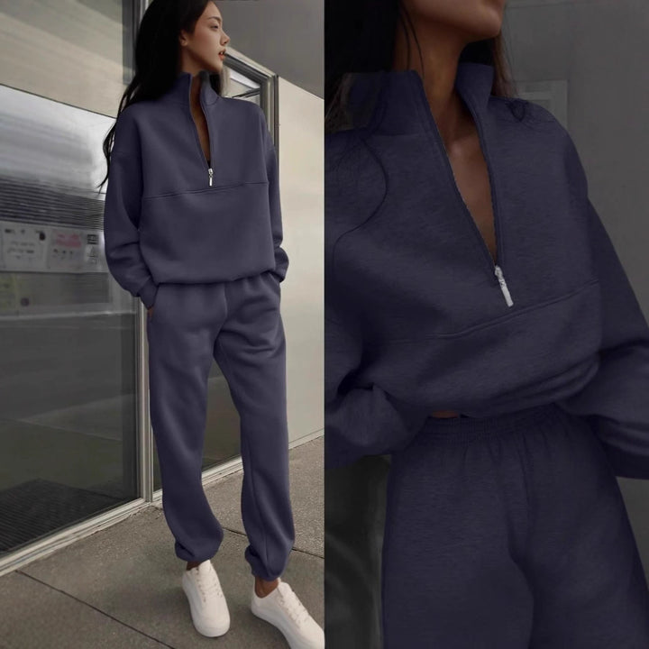 Women's sweatshirt and jogging pants set with modern stand-up collar Lisslune