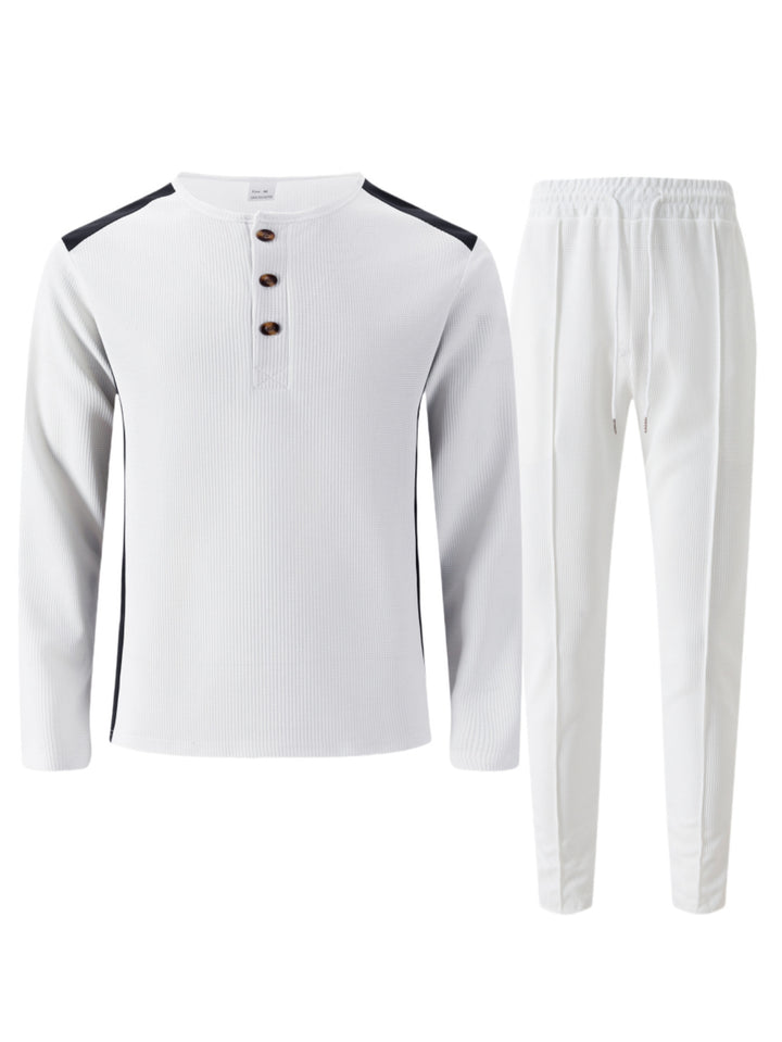 Men's leisure suit with elegant henley top and comfortable jogger pants Lisslune