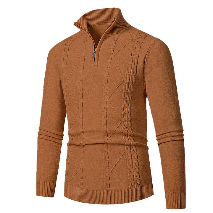 Men's knitted sweater with stand-up collar and cable pattern Lisslune