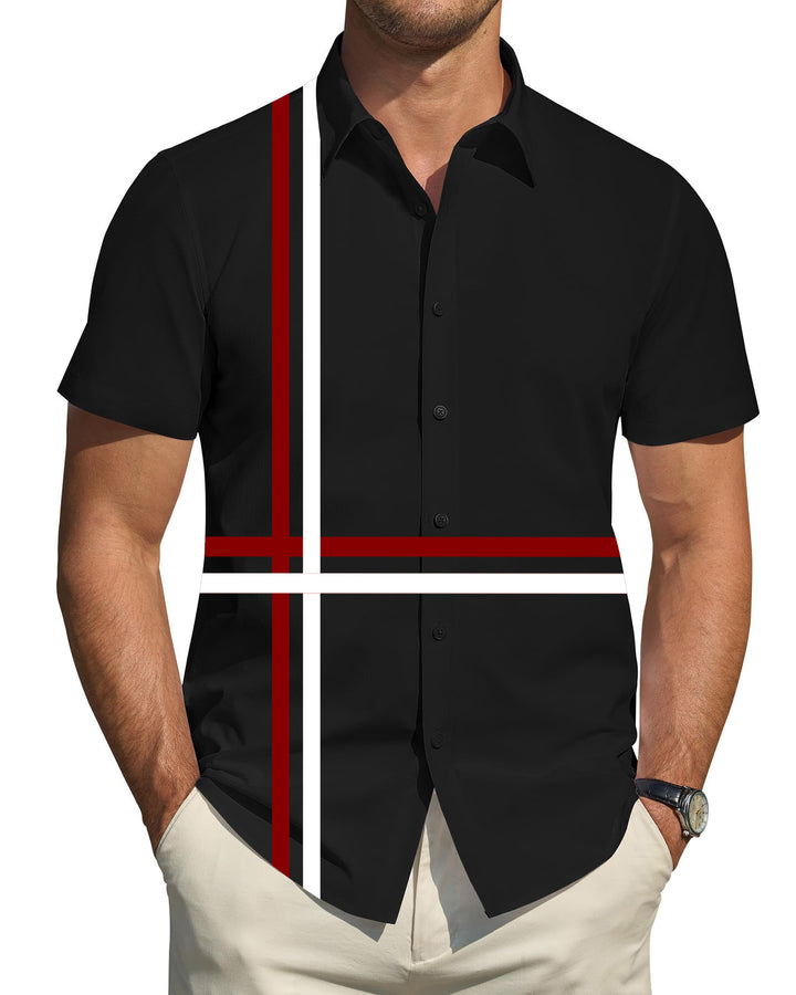 Men's short-sleeve shirt with dynamic line pattern and elegant fit Lisslune