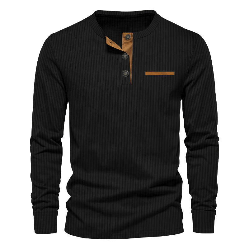 Men's Long Sleeve Henley Shirt made of textured rib material with modern button design Lisslune