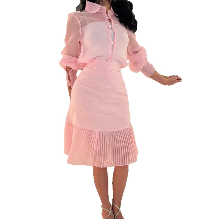 Women's blouse dress with transparent sleeves and pleated skirt Lisslune