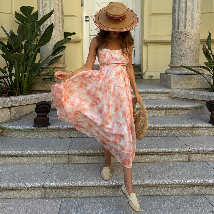 Ladies Maxi Dress with elegant draping and romantic floral pattern Lisslune