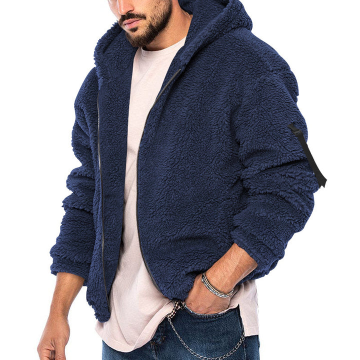 Men's fleece jacket with hood and practical zipper Lisslune