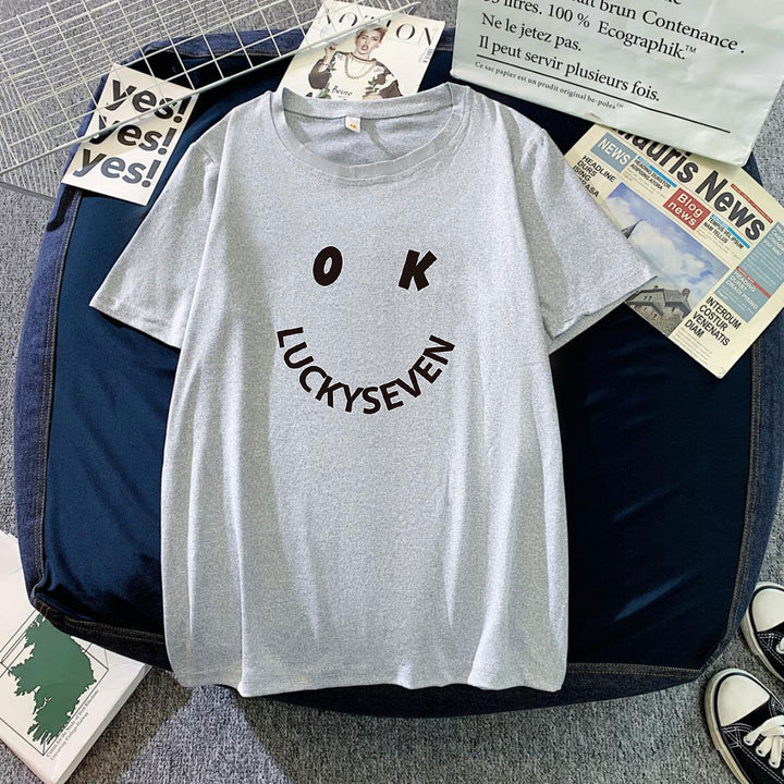 Women's fashionable t-shirt with casual smiley print and high-quality cotton quality Lisslune