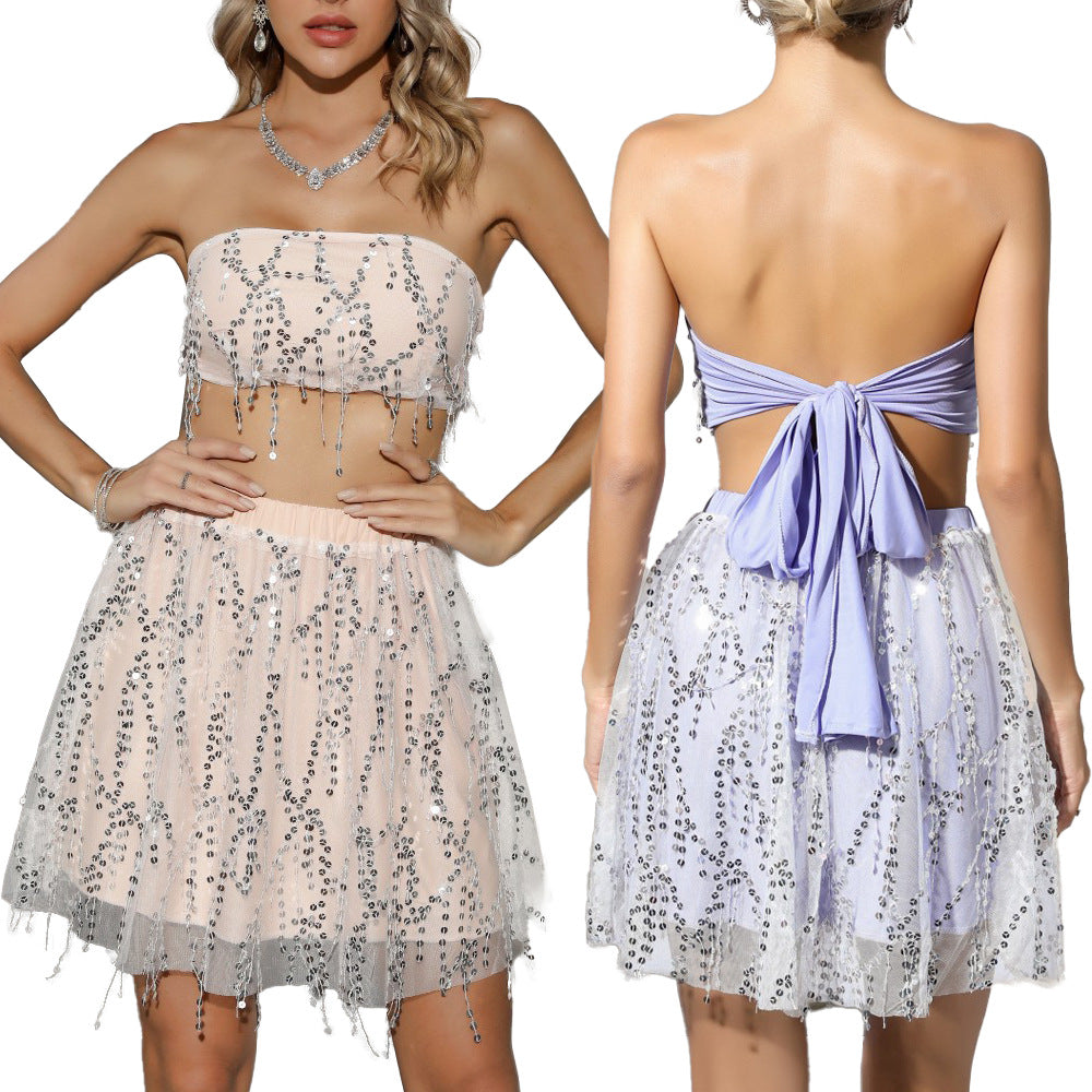 Ladies Bandeau top and tulle skirt set with sparkling accents Lisslune