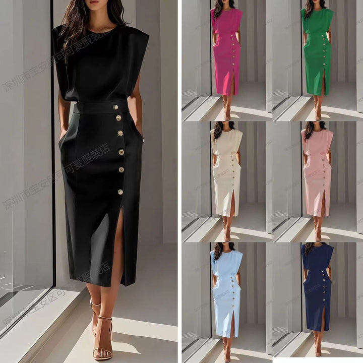 Women's Elegant Evening Dress with High Shoulders and Side Slit Lisslune