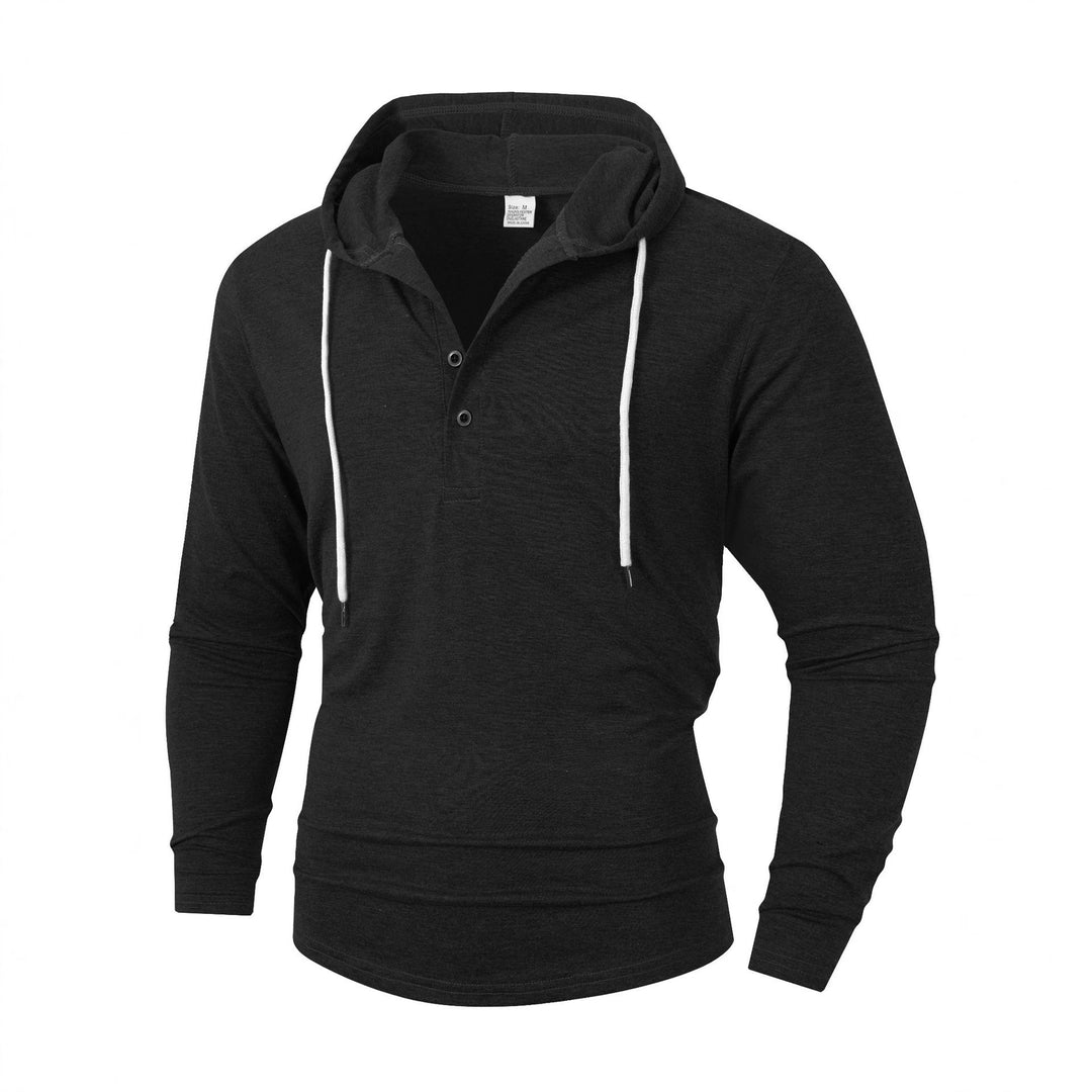 Men's casual long-sleeve hoodie with comfortable button placket and stylish drawstrings Lisslune