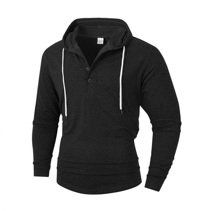 Men's casual long-sleeve hoodie with comfortable button placket and stylish drawstrings Lisslune