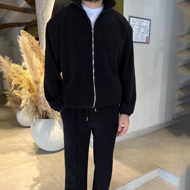 Men's leisure suit made of soft cord material with high breathability and practical zipper Lisslune