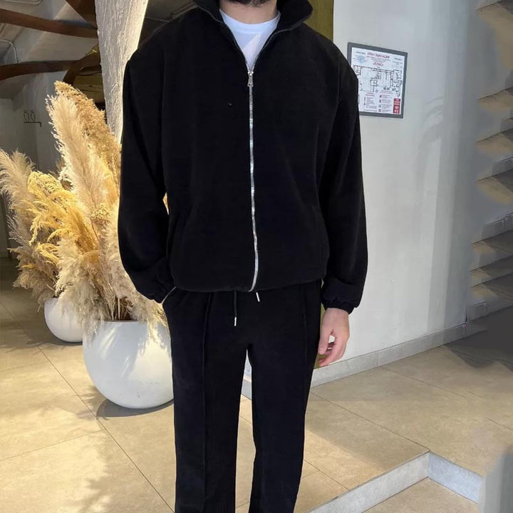 Men's leisure suit made of soft cord material with high breathability and practical zipper Lisslune