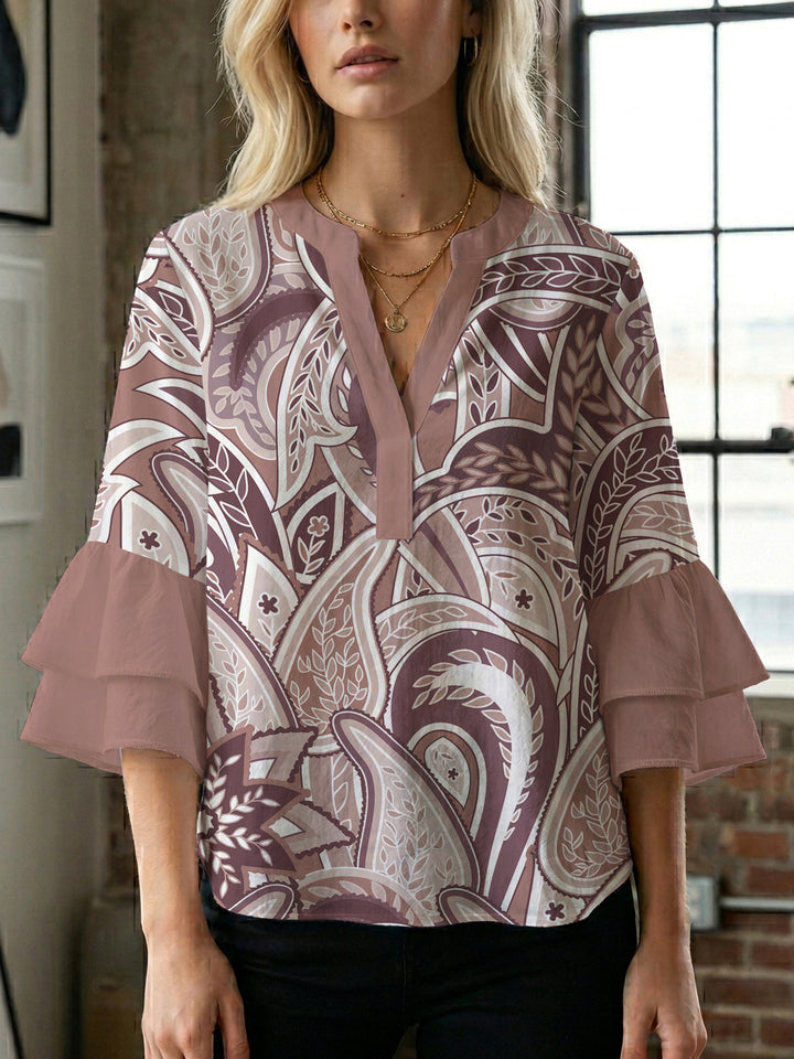 Women's blouse with voluminous ruffle sleeves and creative floral design Lisslune