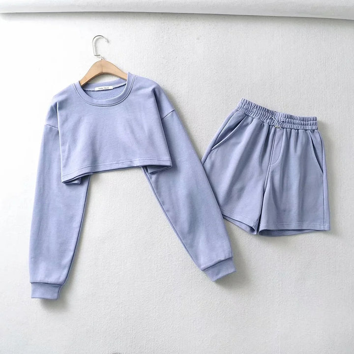 Women's casual crop top and shorts set Lisslune