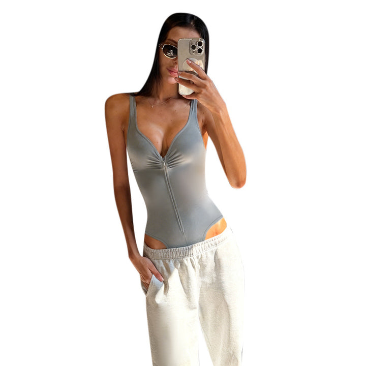 Women's bodysuit with fine gathering and practical zipper Lune London