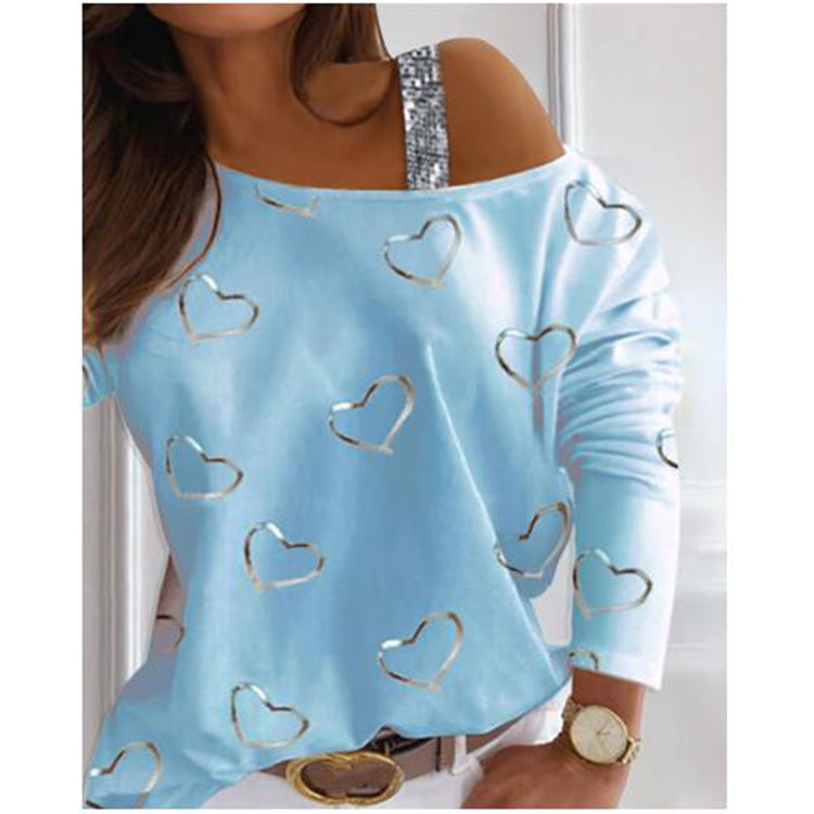 Women's fashionable sweatshirt with heart-shaped design and sparkling accents Lisslune