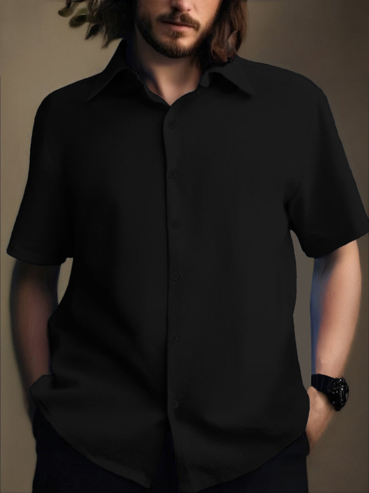Men's Short Sleeve Shirt with Textured Fabric and Modern Details Lisslune