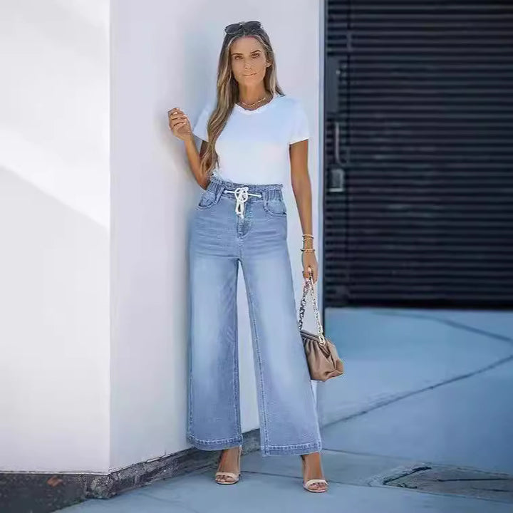 Women's High-Waisted Jeans with Wide Leg Lisslune