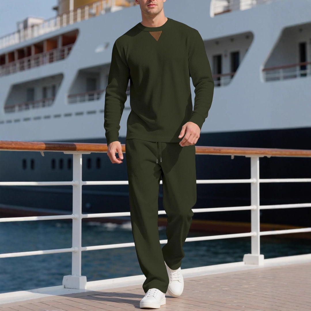 Men's casual long-sleeve set with textured fabric and fashionable accents Lisslune
