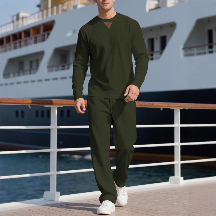 Men's casual long-sleeve set with textured fabric and fashionable accents Lisslune