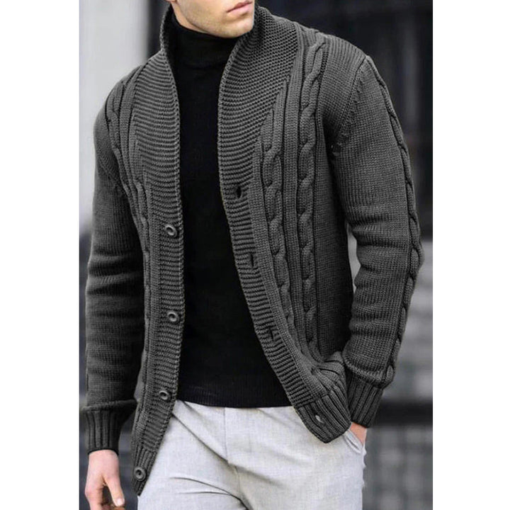Men's Cardigan with Unique Cable Pattern and Practical Pockets Lisslune