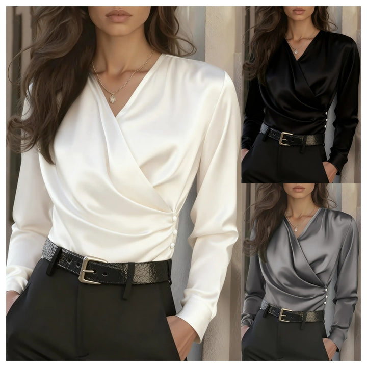 Women's wrap blouse with elegant button details Lisslune