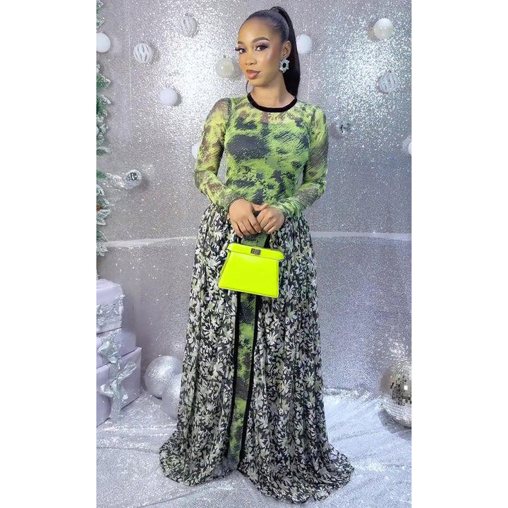 Women's Maxi Dress with Transparent Top and Floral Underskirt