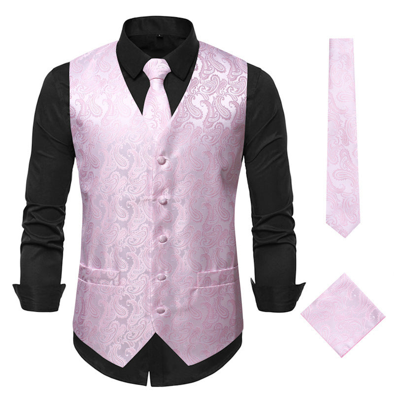 Men's Elegant Vest with Paisley Pattern and Matching Tie Set Lisslune