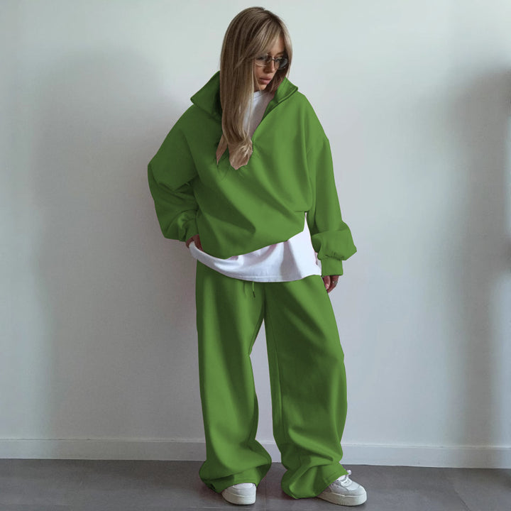 Women's sporty hooded pullover with half zipper Lisslune
