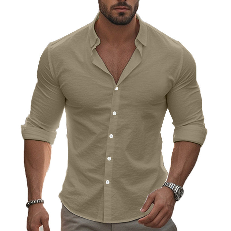 Men's Elegant Long Sleeve Shirt with Modern Collar and High-Quality Cotton Structure Lisslune