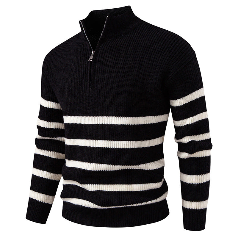 Men's knitted sweater with modern half-zip and striped design Lisslune