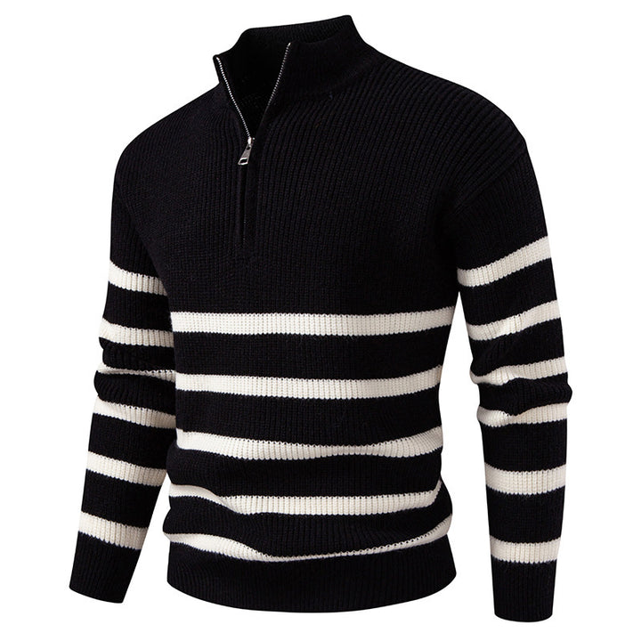 Men's knitted sweater with modern half-zip and striped design Lisslune